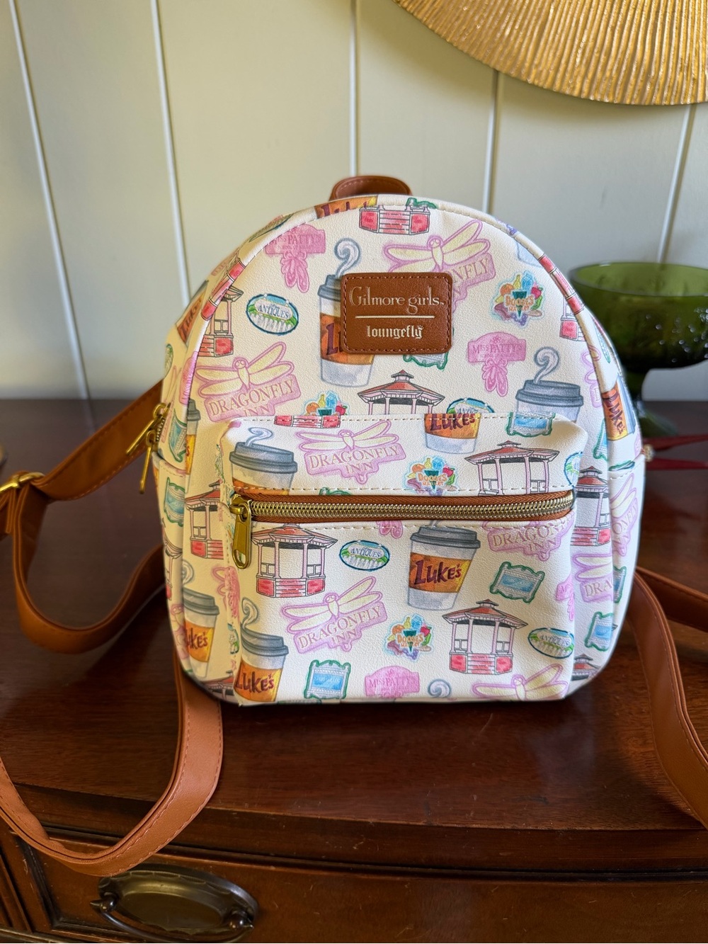 Loungefly Gilmore Girls White Mini Backpack with Brown Trim